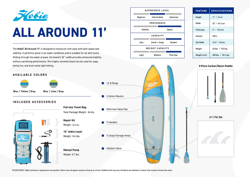 Hobie All Around 11' Inflatable Paddle Board - Discontinued