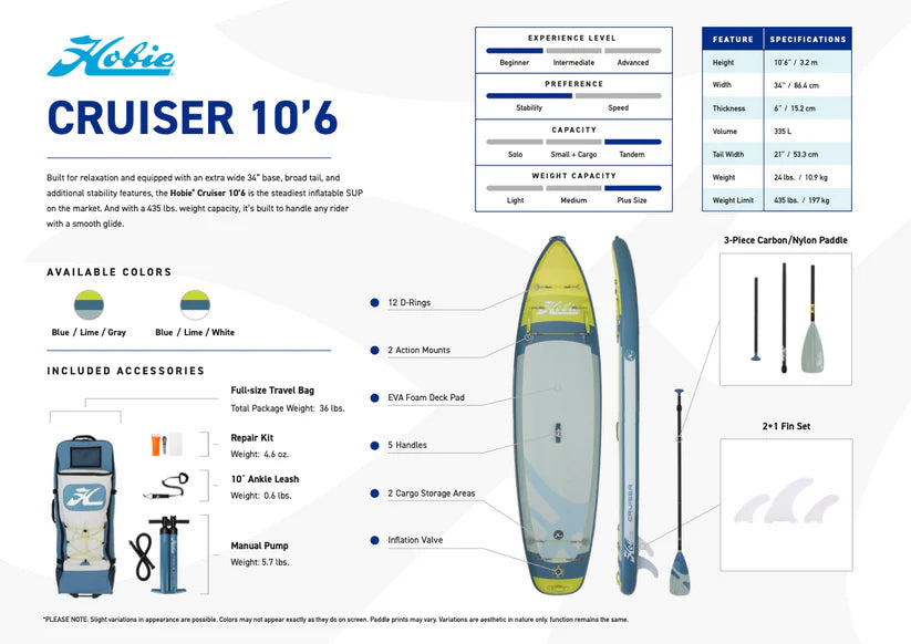 Hobie Cruiser 10'6" Inflatable Paddle Board - Discontinued