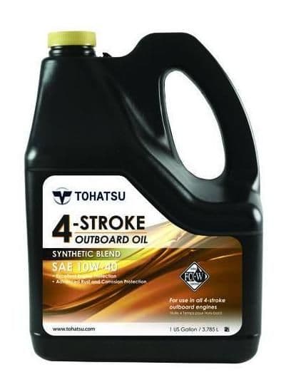 Tohatsu FC-W 4-stroke engine oil gallon container; this listing is sold by the case, part 332823050M